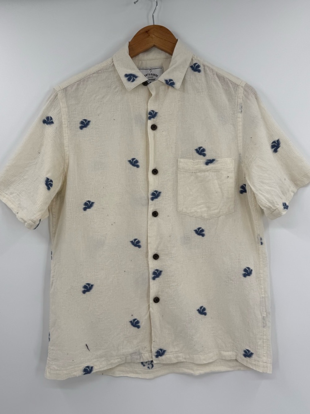 Portuguese Flannel Philly Embroidered Camp Shirt | White/Blue | Small